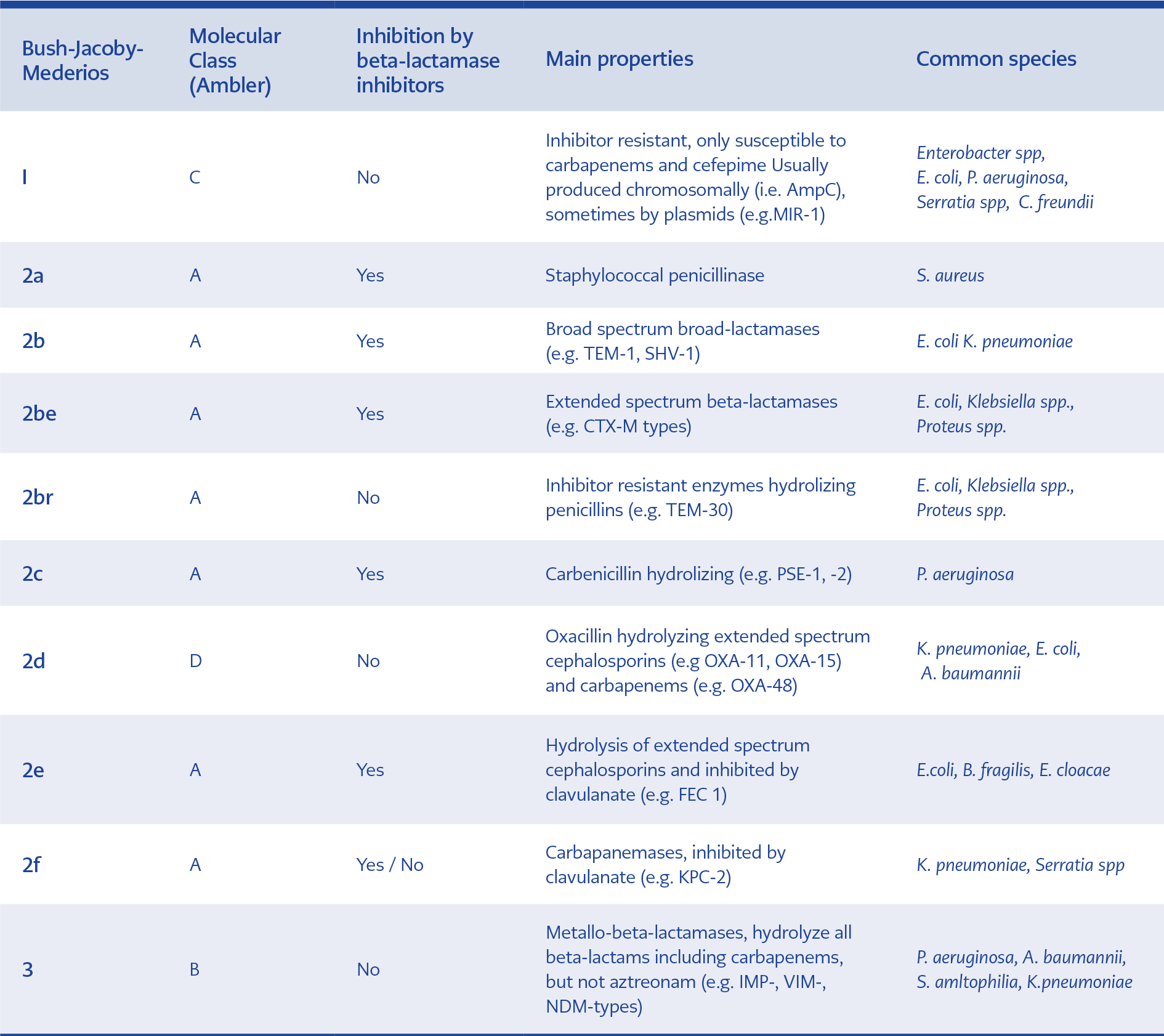 <b>Table 1.</b> Classification of beta-lactamases (3, 4).